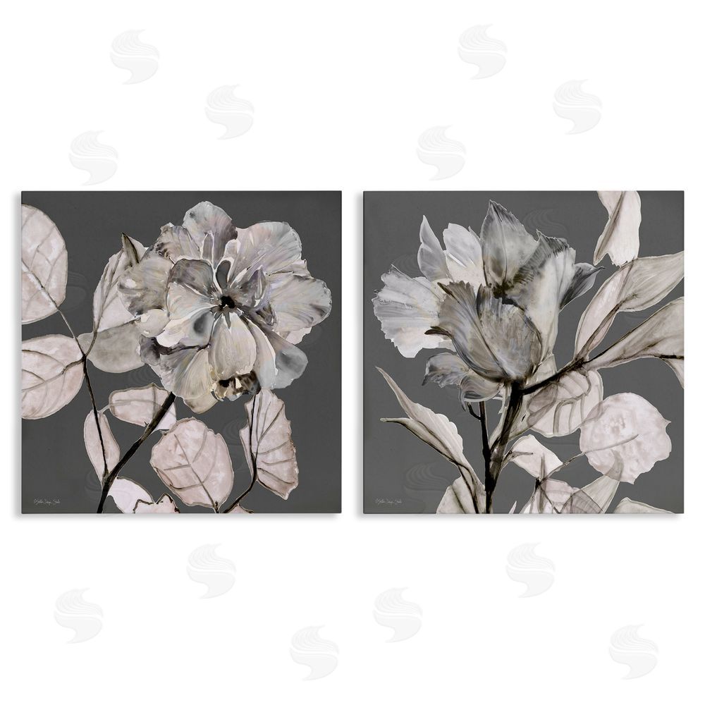 Stellar Design Studio Gray Floral Close Up with Neutral Flowers Canvas Wall Art Print