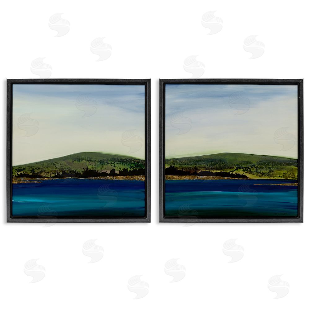 Ruth Fromstein Saturated Coastal Landscape Rolling Green Hills Black Floating Frame Canvas Wall Art Print