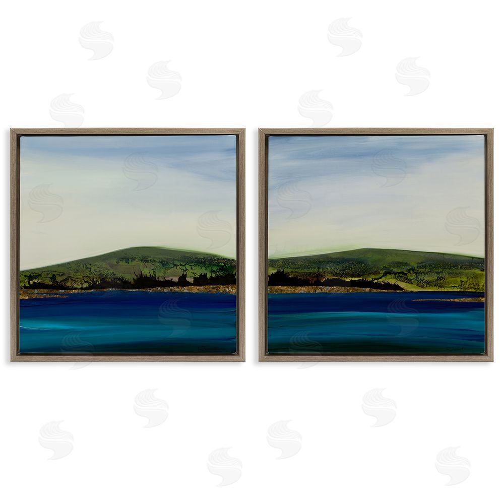 Ruth Fromstein Saturated Coastal Landscape Rolling Green Hills Brown Floating Frame Canvas Wall Art Print
