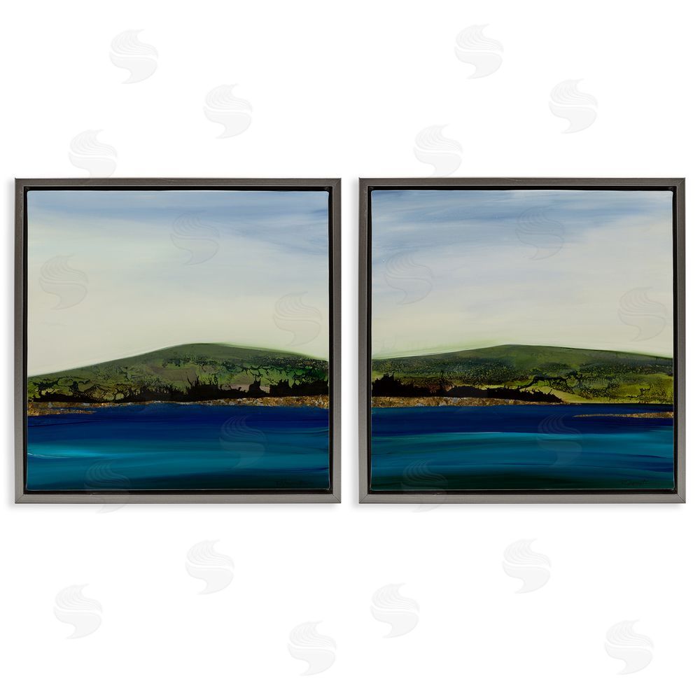 Ruth Fromstein Saturated Coastal Landscape Rolling Green Hills Gray Floating Frame Canvas Wall Art Print
