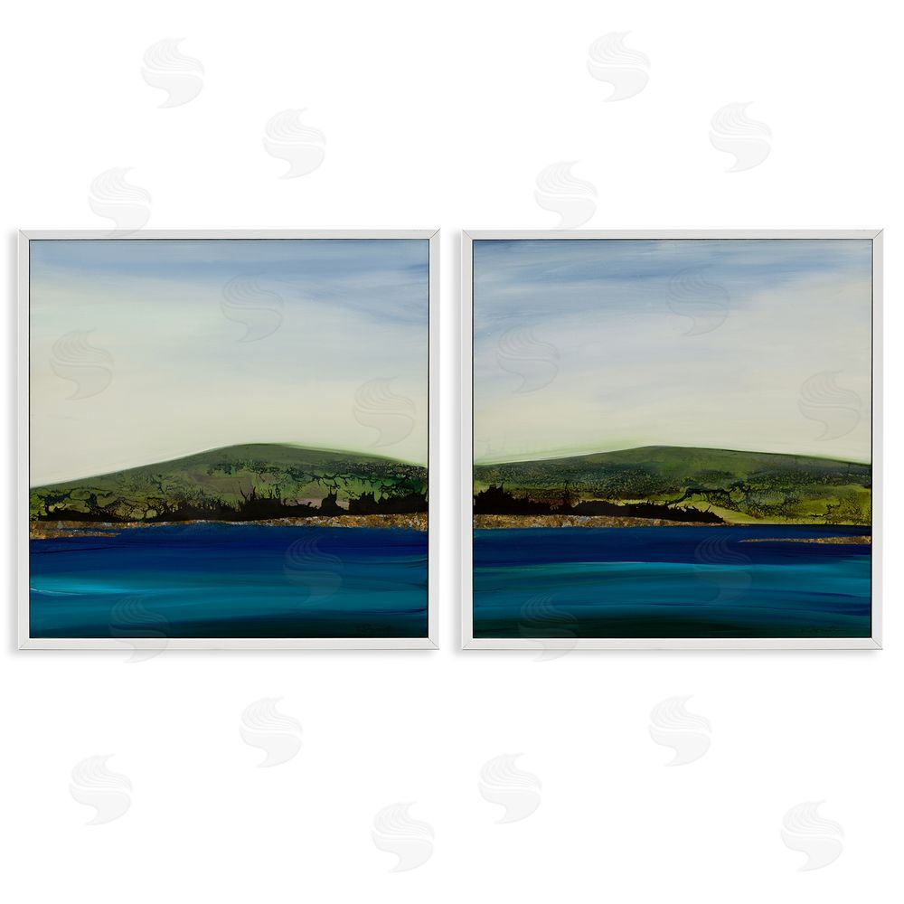 Ruth Fromstein Saturated Coastal Landscape Rolling Green Hills White Framed Giclee Wall Art Print