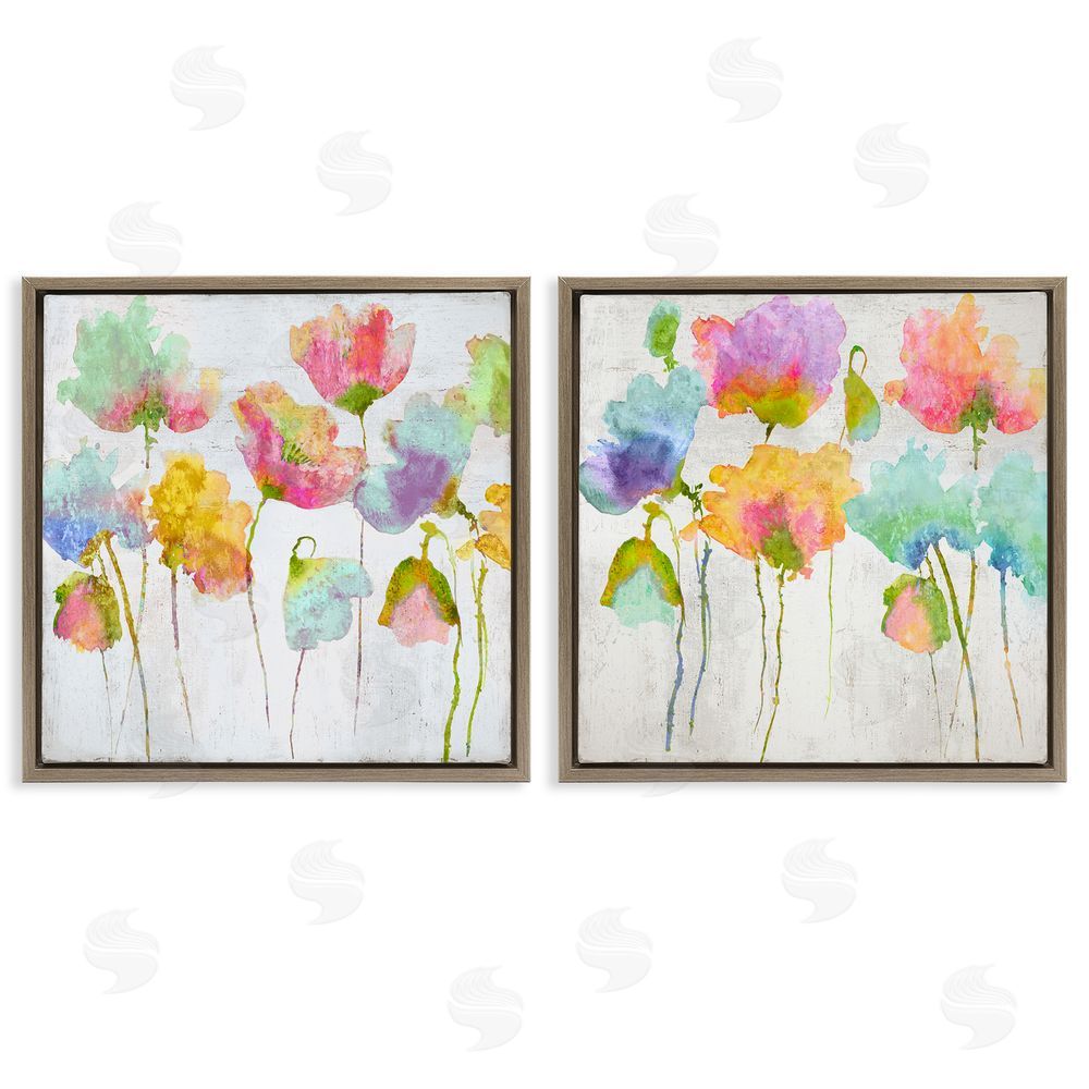 Vanessa Austin Delicate Watercolor Florals Blooming Pink Blue Brown Floating Frame Canvas Wall Art Print