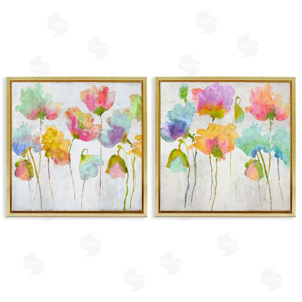Vanessa Austin Delicate Watercolor Florals Blooming Pink Blue Gold Floating Frame Canvas Wall Art Print