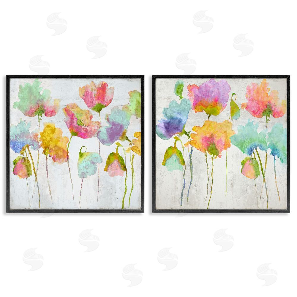 Vanessa Austin Delicate Watercolor Florals Blooming Pink Blue Black Framed Giclee Wall Art Print