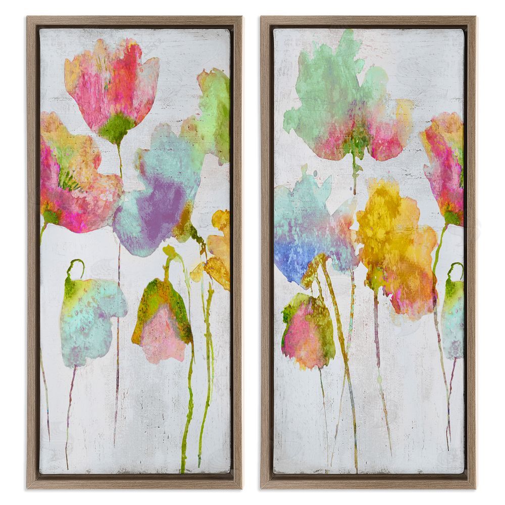 Vanessa Austin Whimsical Florals Blooming Yellow Pink Brown Floating Frame Canvas Wall Art Print