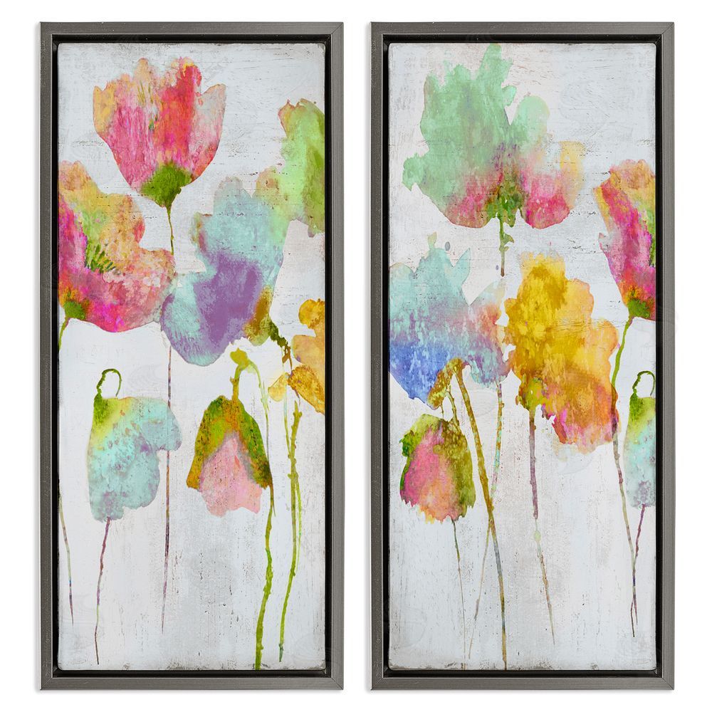Vanessa Austin Whimsical Florals Blooming Yellow Pink Gray Floating Frame Canvas Wall Art Print