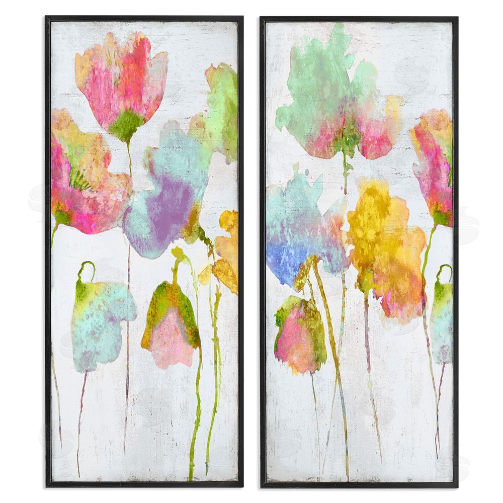 Vanessa Austin Whimsical Florals Blooming Yellow Pink Black Framed Giclee Wall Art Print