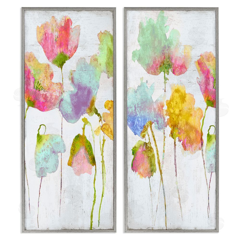 Vanessa Austin Whimsical Florals Blooming Yellow Pink Gray Framed Giclee Wall Art Print