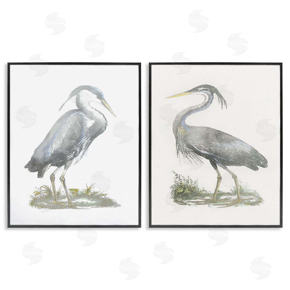 John Selby Minimalist Vintage Cranes Marshland Birds Black Framed Giclee Wall Art Print