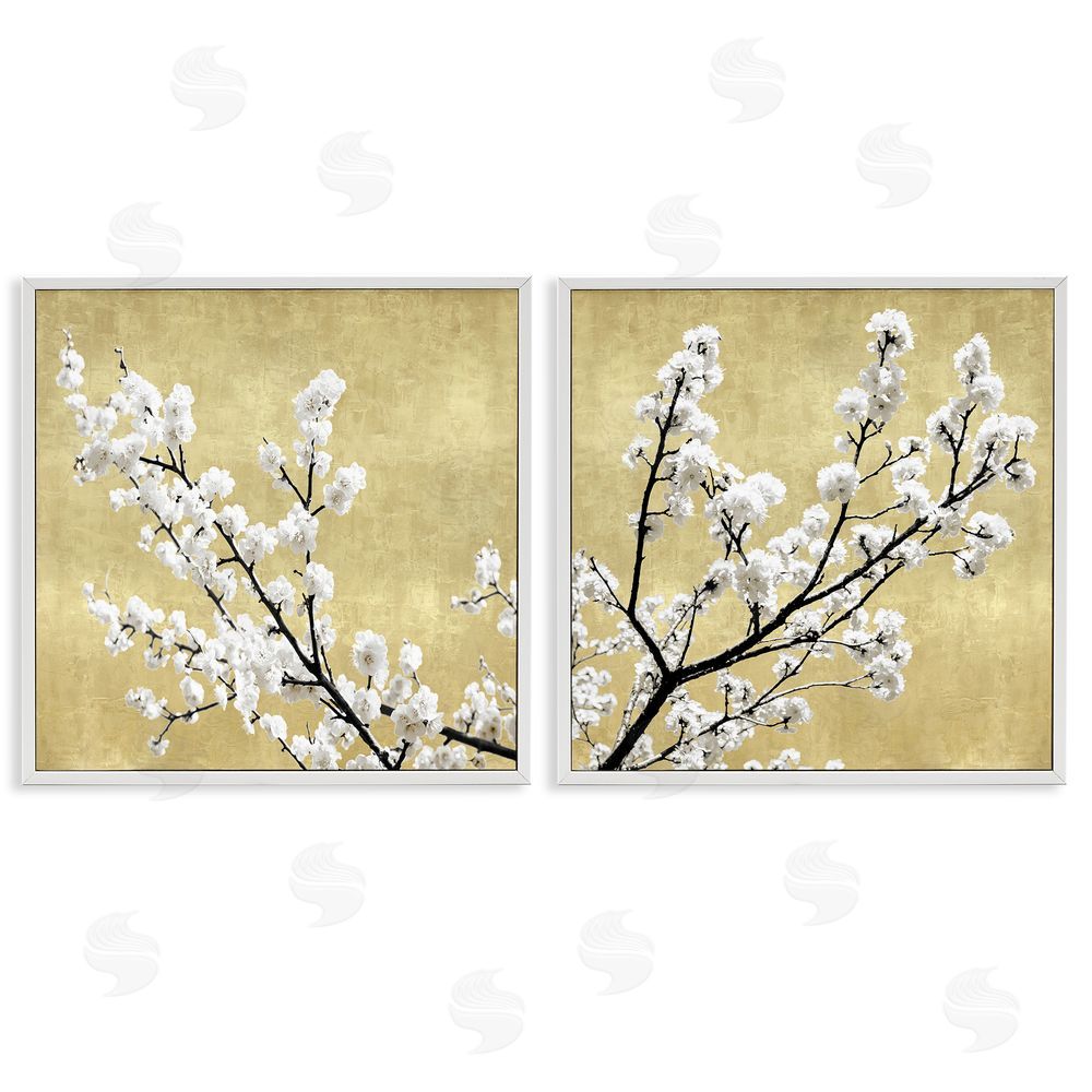 Kate Bennett White Cherry Blossom Branches over Neutral White Framed Giclee Wall Art Print