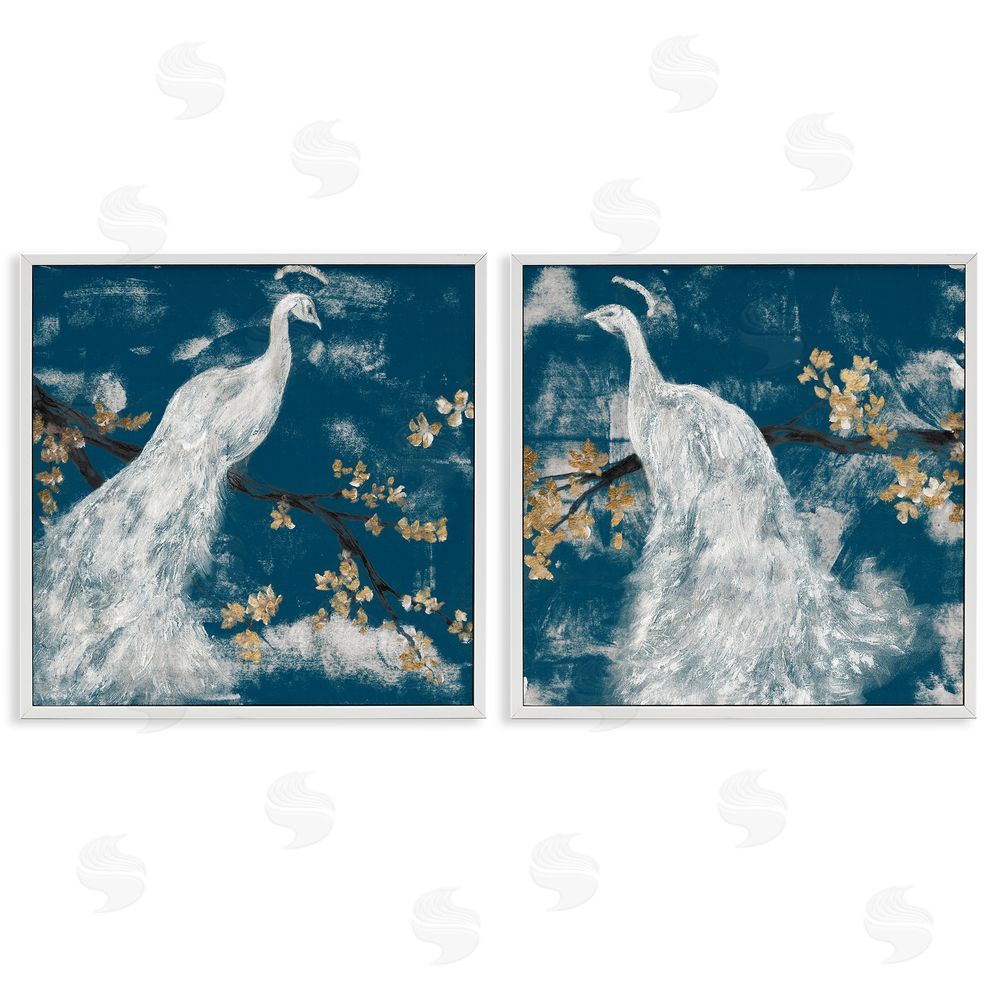 Jennifer Goldberger Mystical Peacock Floral Tree Blossoms White Framed Giclee Wall Art Print