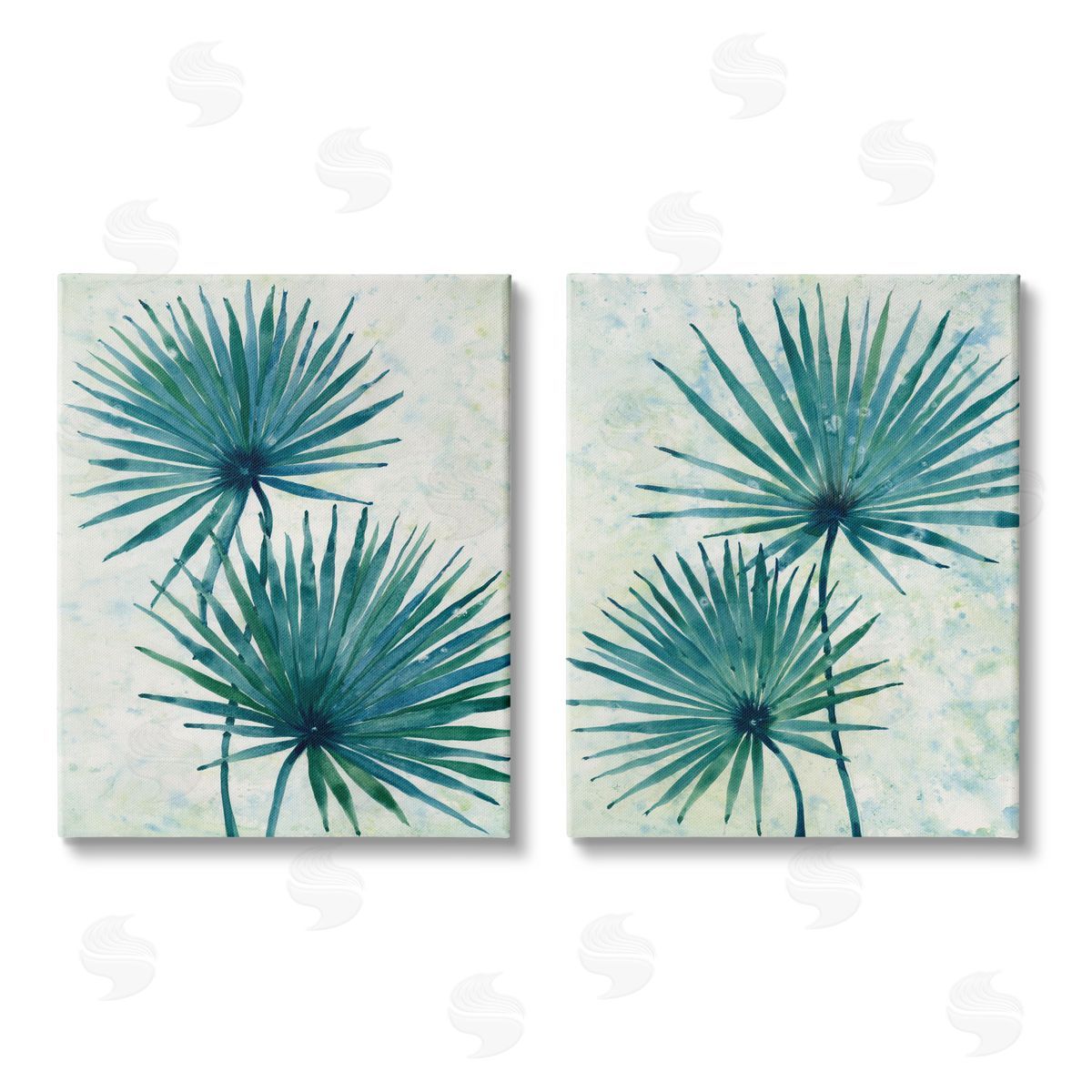 Tim O'Toole Abstract Palm Fans Blue Green Silhouettes Canvas Wall Art Print