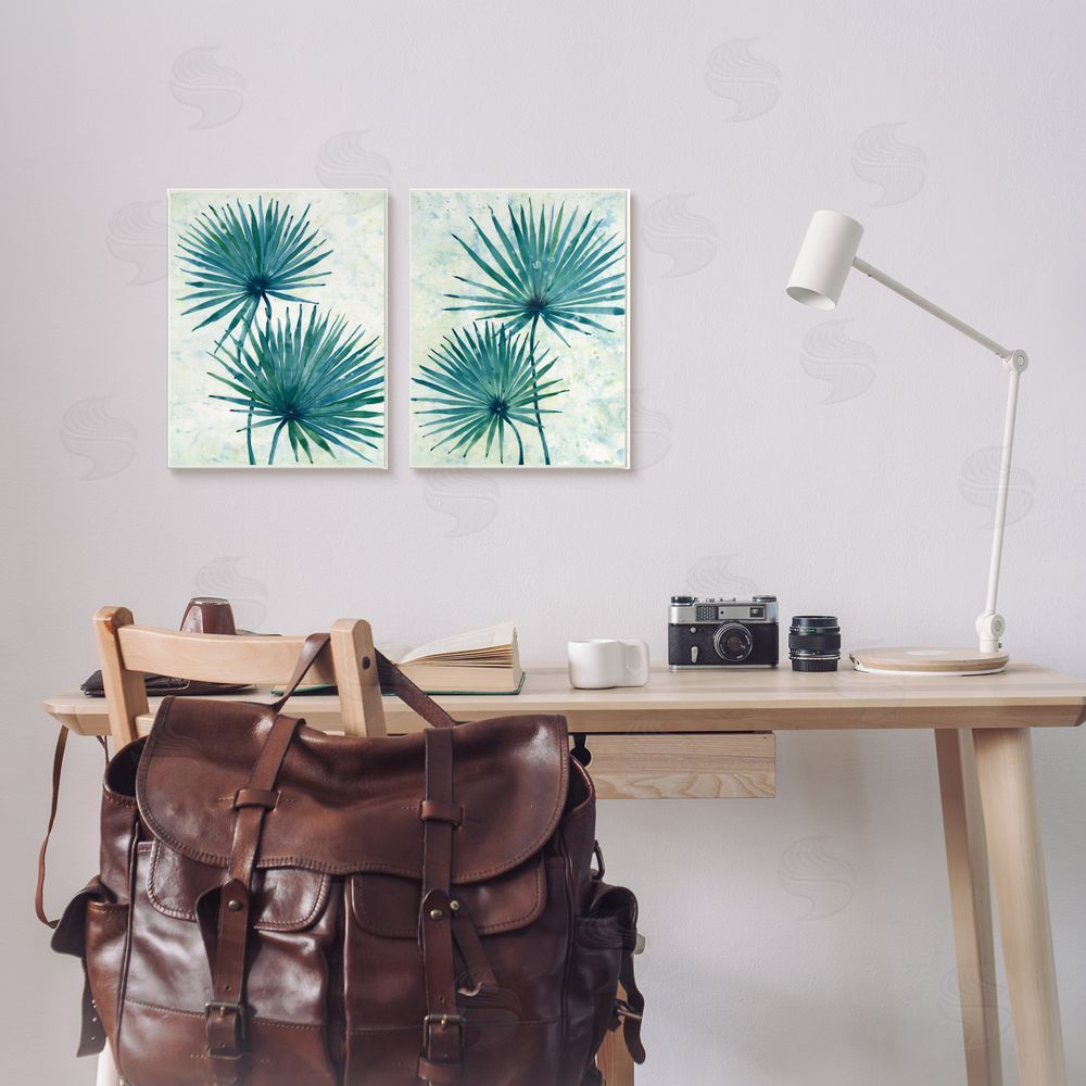 Tim O'Toole Abstract Palm Fans Blue Green Silhouettes Canvas Wall Art Print in Room