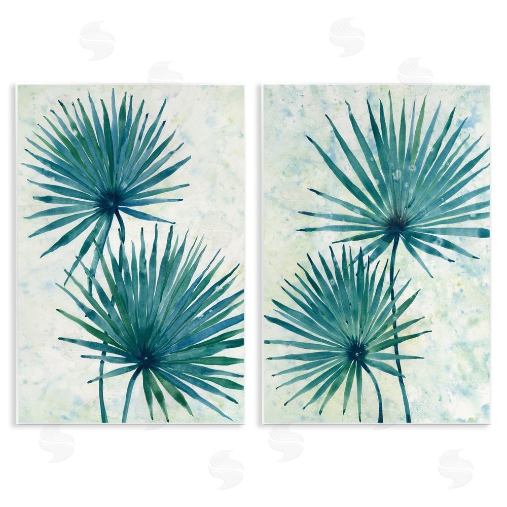Tim O'Toole Abstract Palm Fans Blue Green Silhouettes Wooden Wall Plaque Art Print