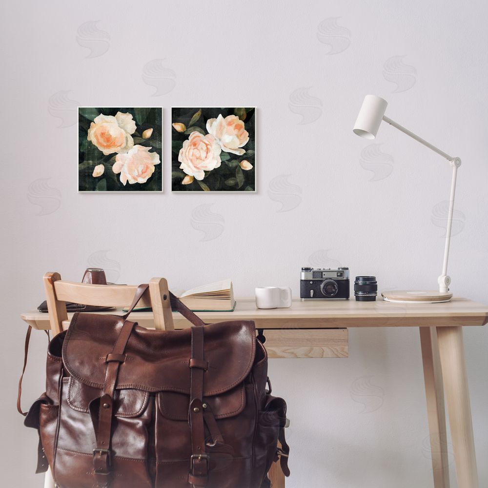 Emma Caroline Soft Pink Rose Garden Abstract Flower Bush Canvas Wall Art Print in Room