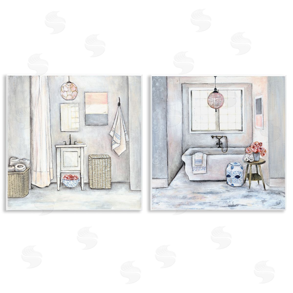 Bathroom Interior Soft Cottage Design Wood Plaque Wall Art, Home Decor by R. Rig