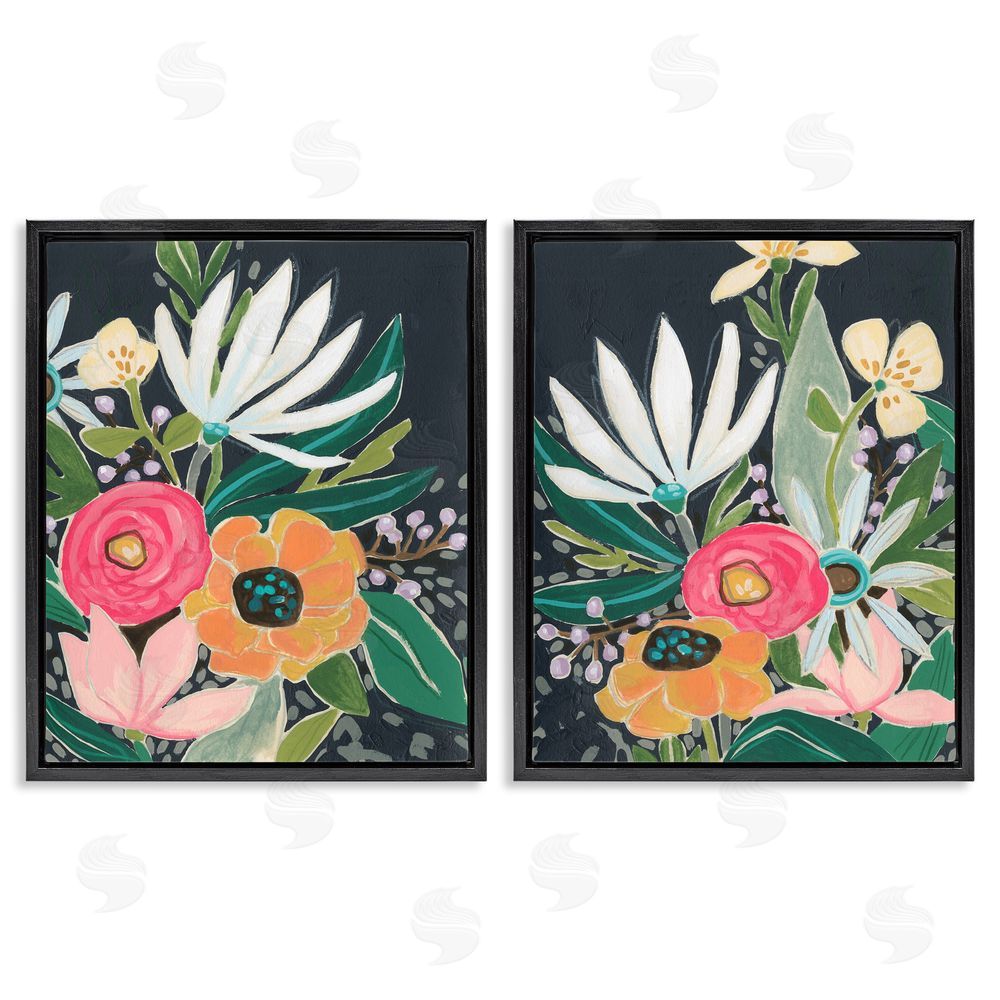 June Erica Vess Abstract Tropical Whimsical Flower Petals Black Floating Frame Canvas Wall Art Print