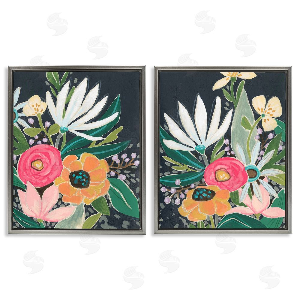June Erica Vess Abstract Tropical Whimsical Flower Petals Gray Floating Frame Canvas Wall Art Print