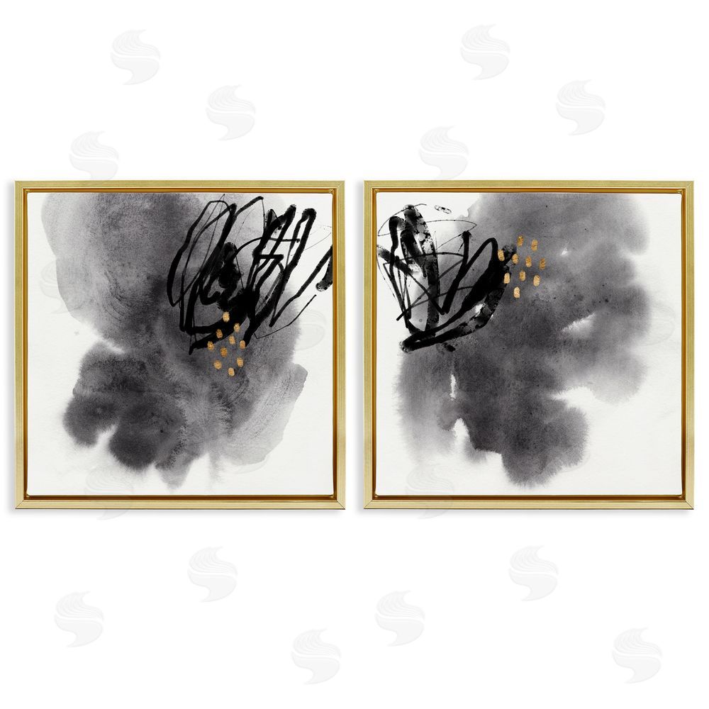 Jacob Green Energetic Black Lines Abstract Copper Mark Gold Floating Frame Canvas Wall Art Print