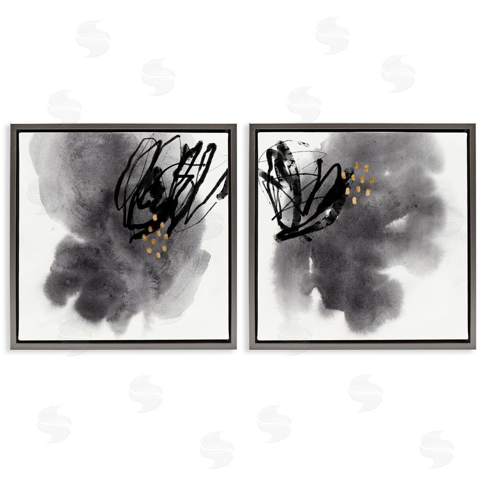 Jacob Green Energetic Black Lines Abstract Copper Mark Gray Floating Frame Canvas Wall Art Print