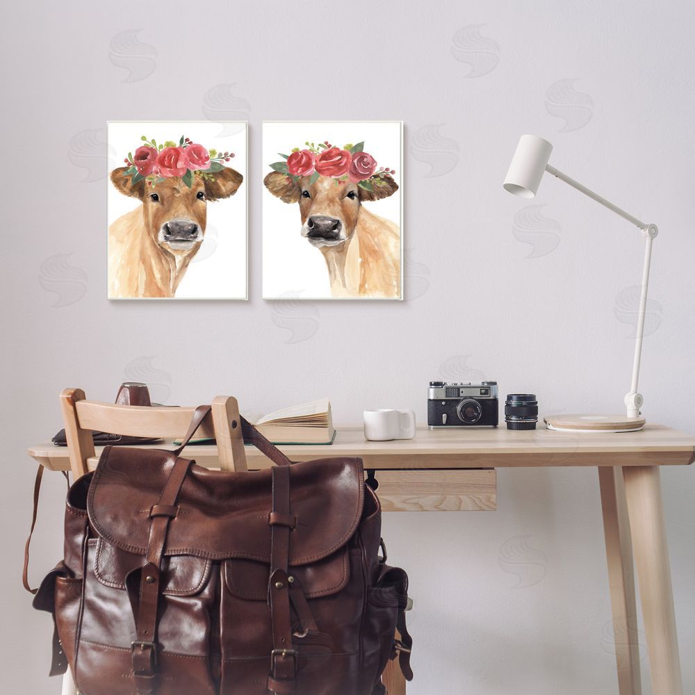 Annie Warren Rose Flower Crown Cow Portrait Floral Farm  Canvas Wall Art Print in Room