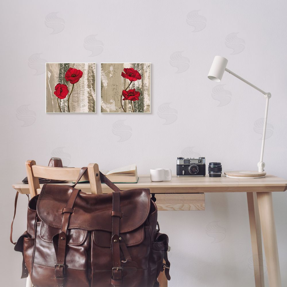 Brian Francis Vibrant Red Poppies Rustic Brown Canvas Wall Art Print in Room