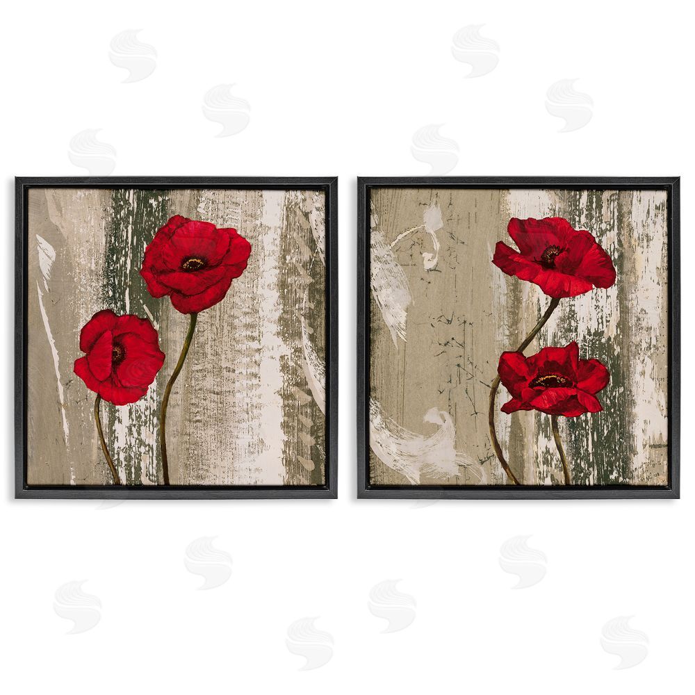 Brian Francis Vibrant Red Poppies Rustic Brown Black Floating Frame Canvas Wall Art Print