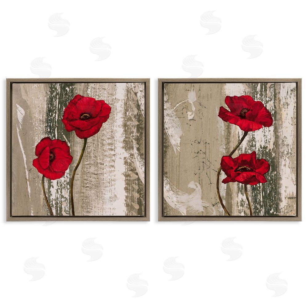 Brian Francis Vibrant Red Poppies Rustic Brown Brown Floating Frame Canvas Wall Art Print