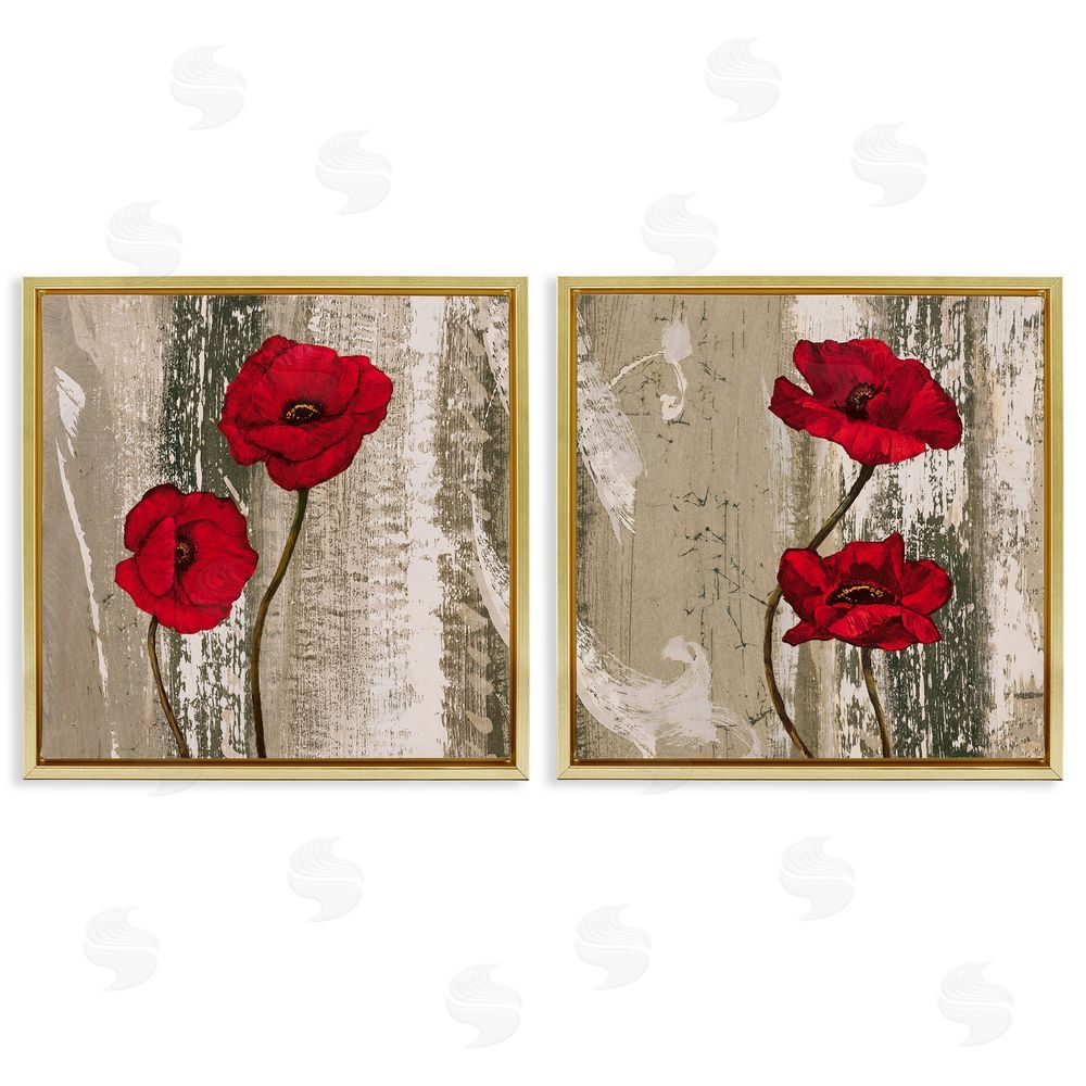 Brian Francis Vibrant Red Poppies Rustic Brown Gold Floating Frame Canvas Wall Art Print