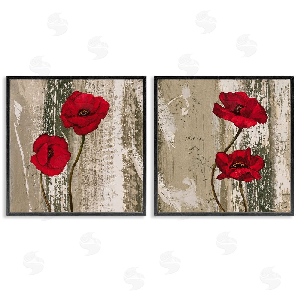 Brian Francis Vibrant Red Poppies Rustic Brown Black Framed Giclee Wall Art Print