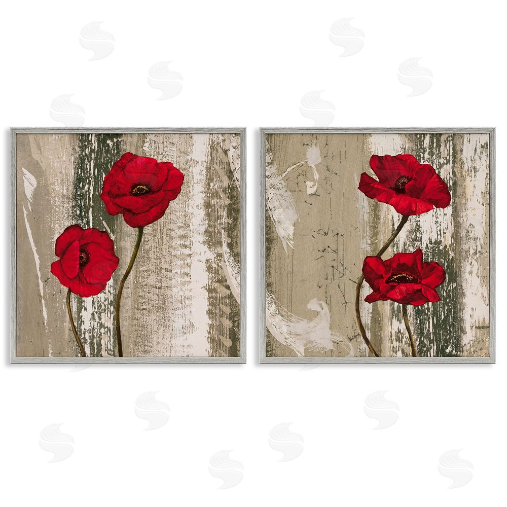 Brian Francis Vibrant Red Poppies Rustic Brown Gray Framed Giclee Wall Art Print