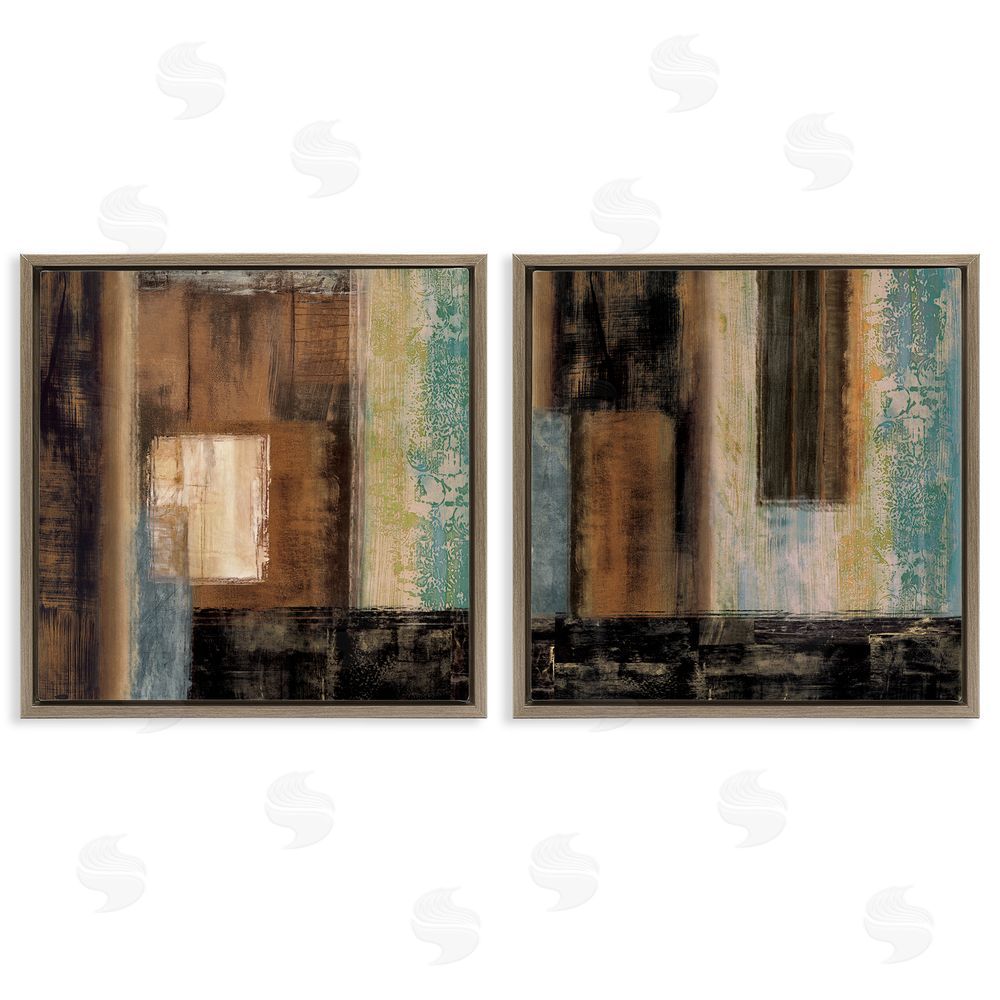 Brent Nelson Dominant Dark Abstract Shapes over Pastel Brown Floating Frame Canvas Wall Art Print