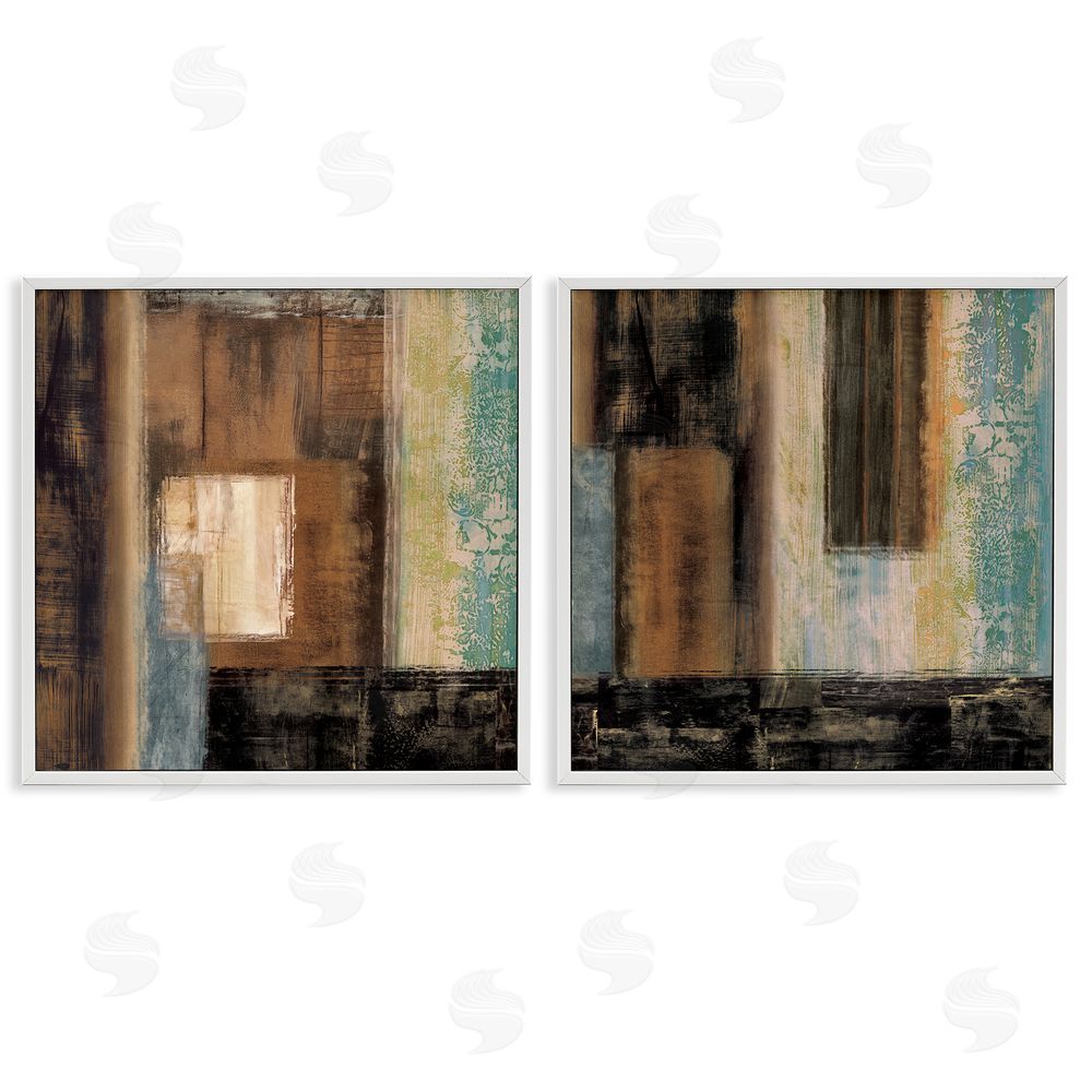 Brent Nelson Dominant Dark Abstract Shapes over Pastel White Framed Giclee Wall Art Print