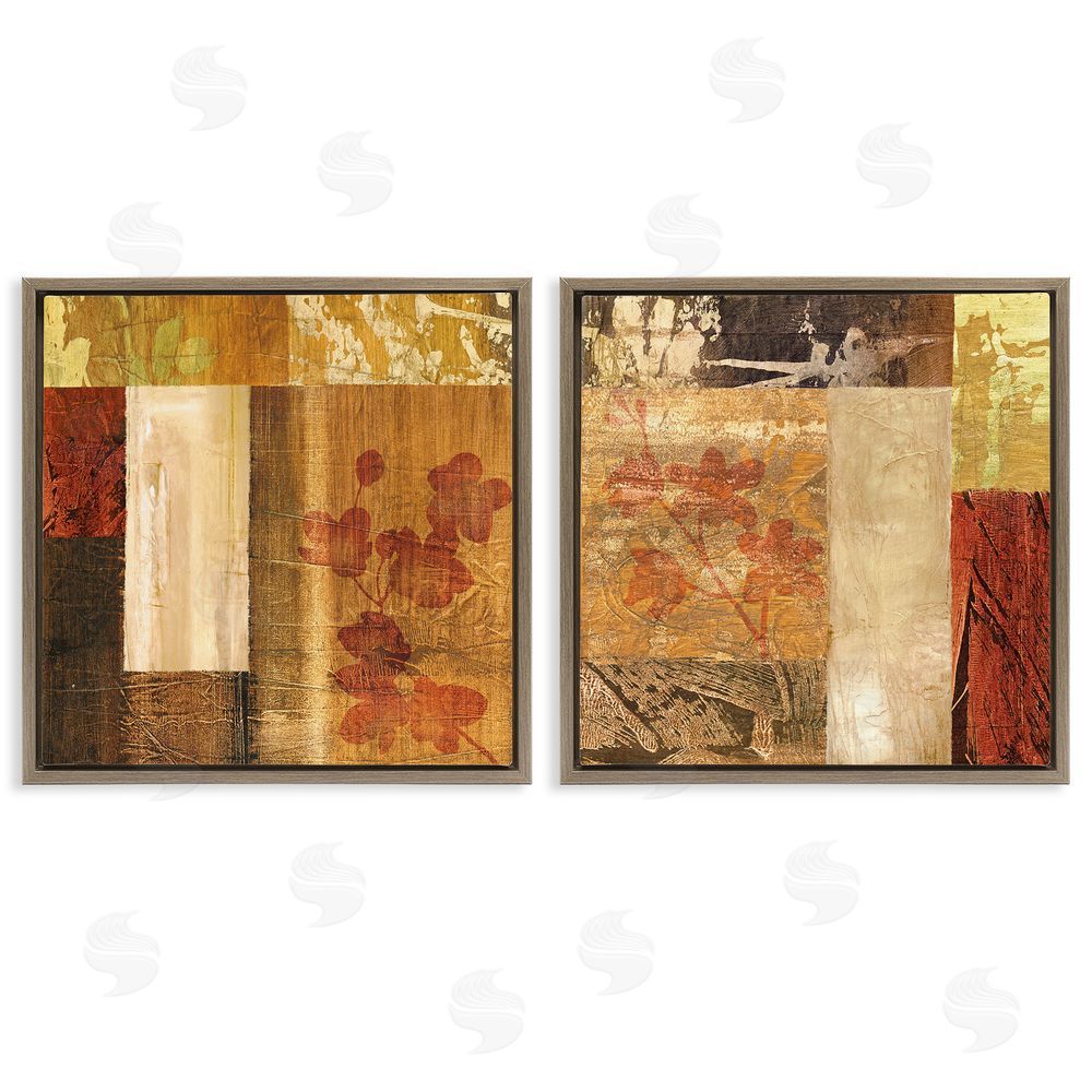 Martine Reynaud Abstract Tapestry Style Patterns Collage Brown Floating Frame Canvas Wall Art Print