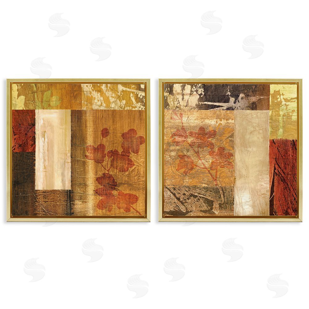 Martine Reynaud Abstract Tapestry Style Patterns Collage Gold Floating Frame Canvas Wall Art Print
