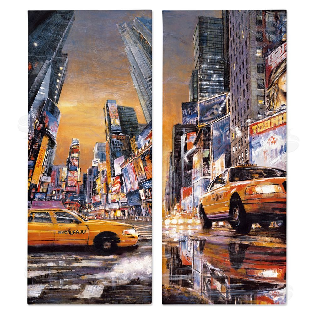 Matthew Daniels Time Square New York City Taxi Canvas Wall Art Print