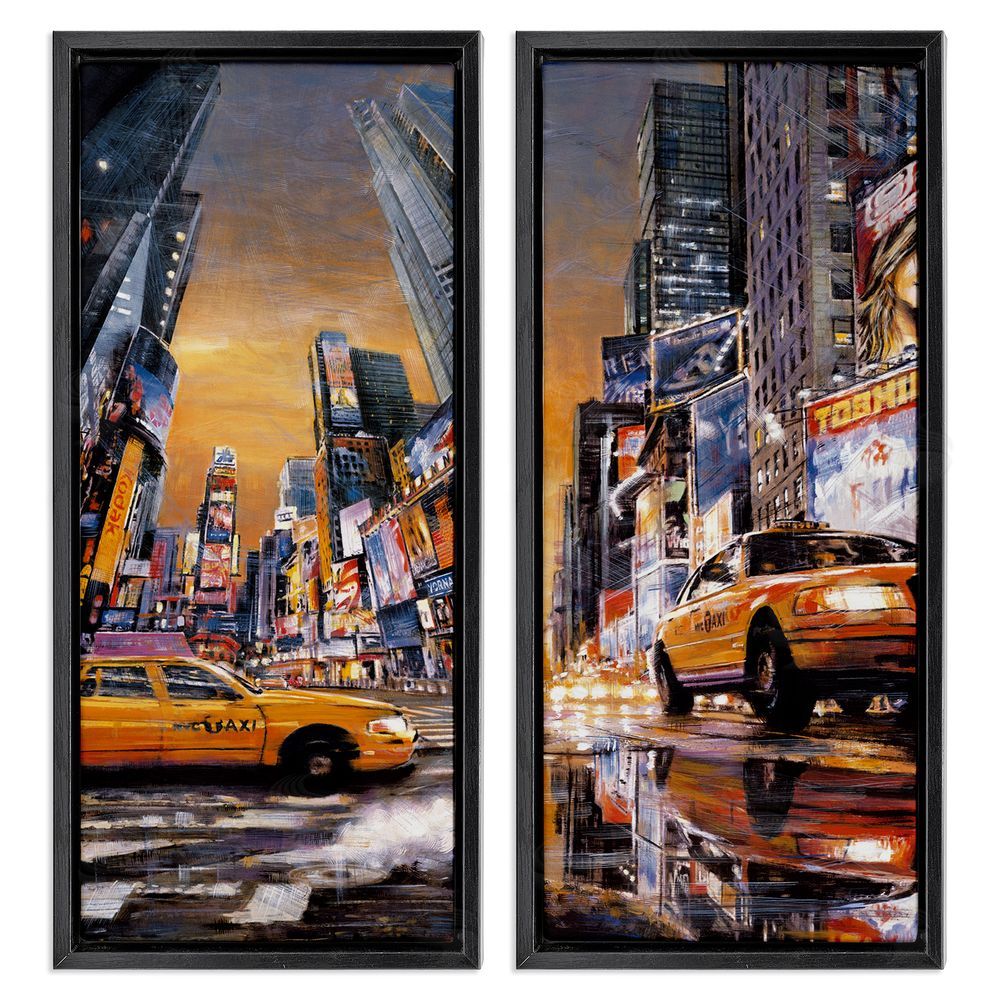 Matthew Daniels Time Square New York City Taxi Black Floating Frame Canvas Wall Art Print