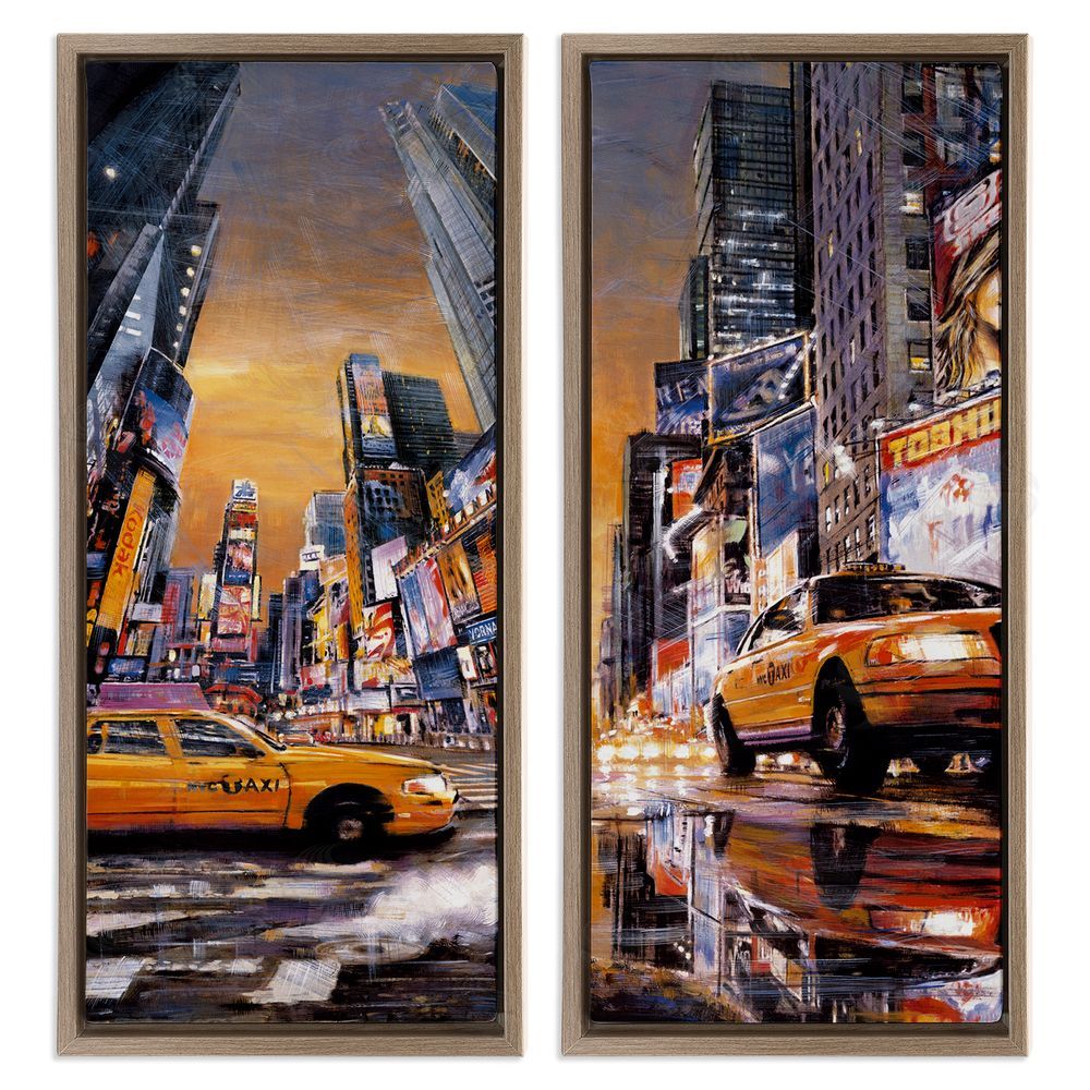 Matthew Daniels Time Square New York City Taxi Brown Floating Frame Canvas Wall Art Print