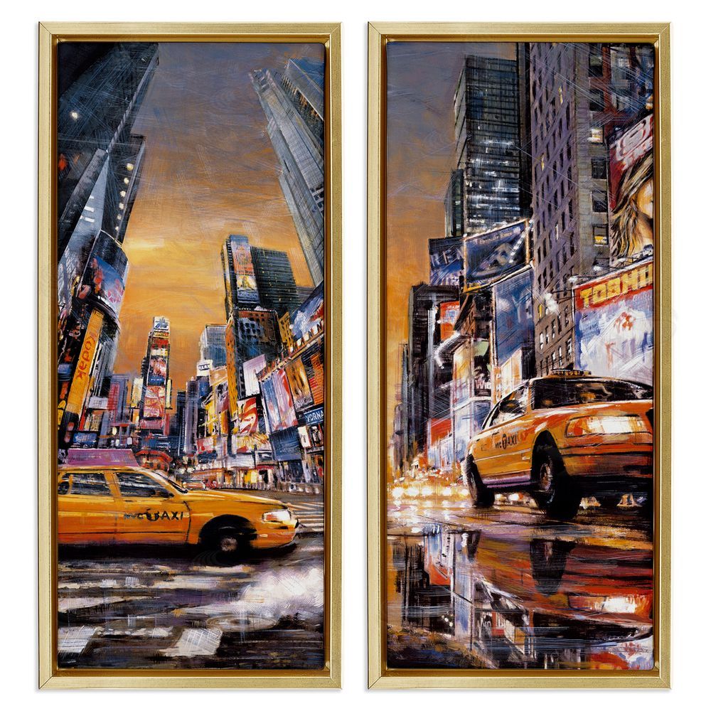 Matthew Daniels Time Square New York City Taxi Gold Floating Frame Canvas Wall Art Print