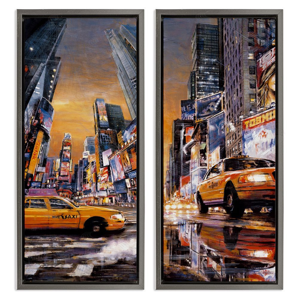 Matthew Daniels Time Square New York City Taxi Gray Floating Frame Canvas Wall Art Print
