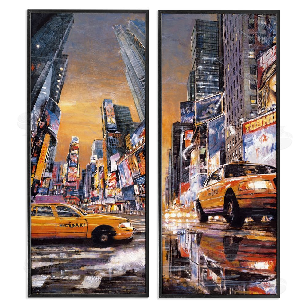 Matthew Daniels Time Square New York City Taxi Black Framed Giclee Wall Art Print