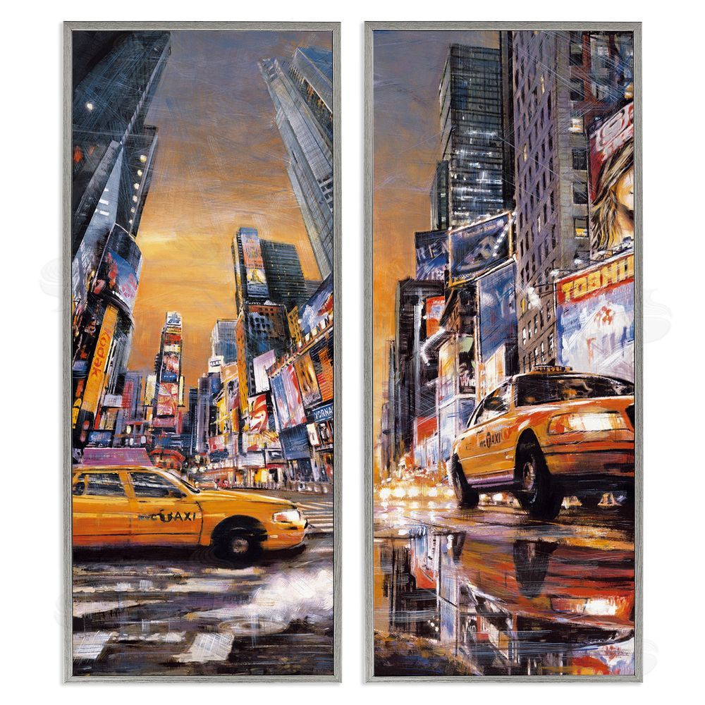 Matthew Daniels Time Square New York City Taxi Gray Framed Giclee Wall Art Print