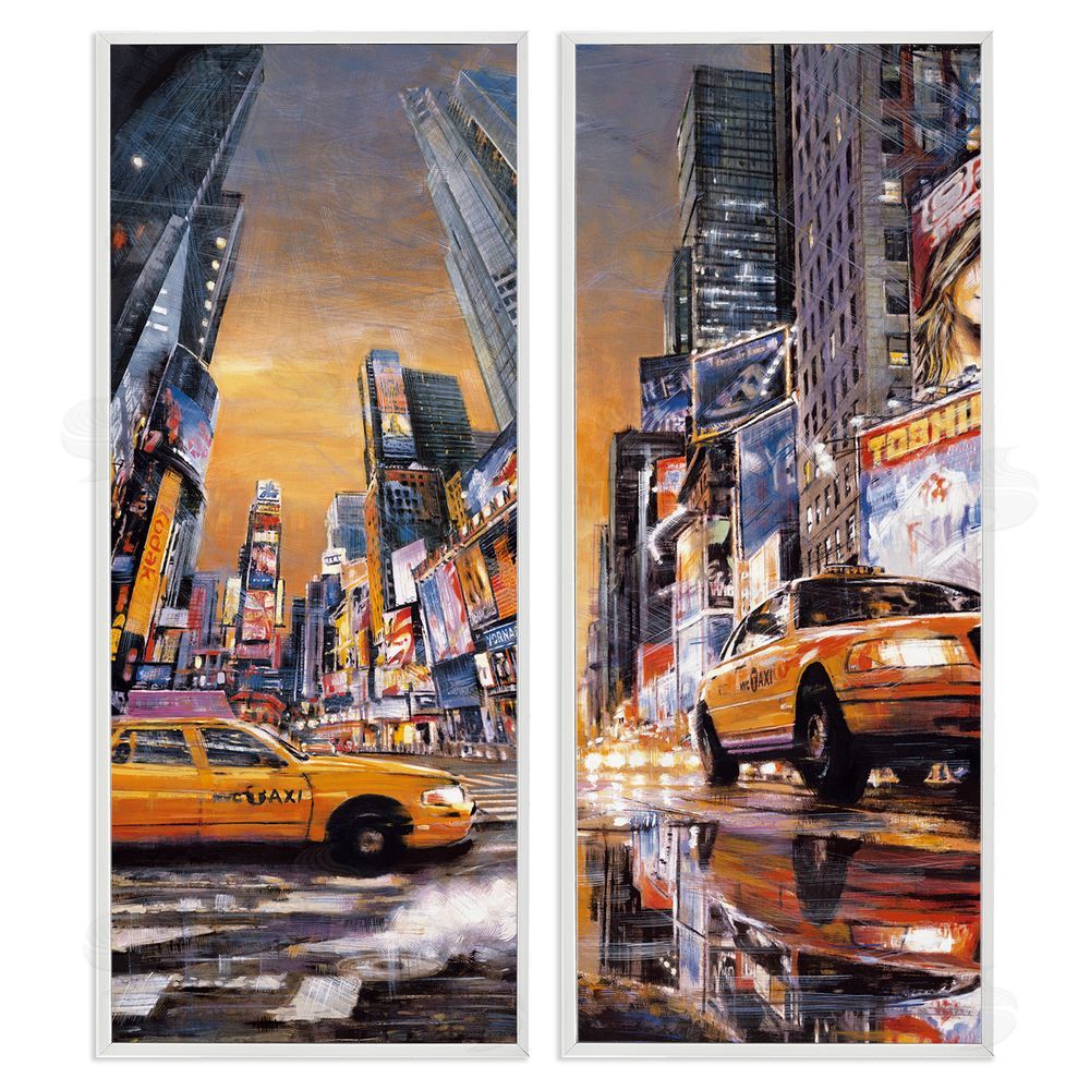 Matthew Daniels Time Square New York City Taxi White Framed Giclee Wall Art Print