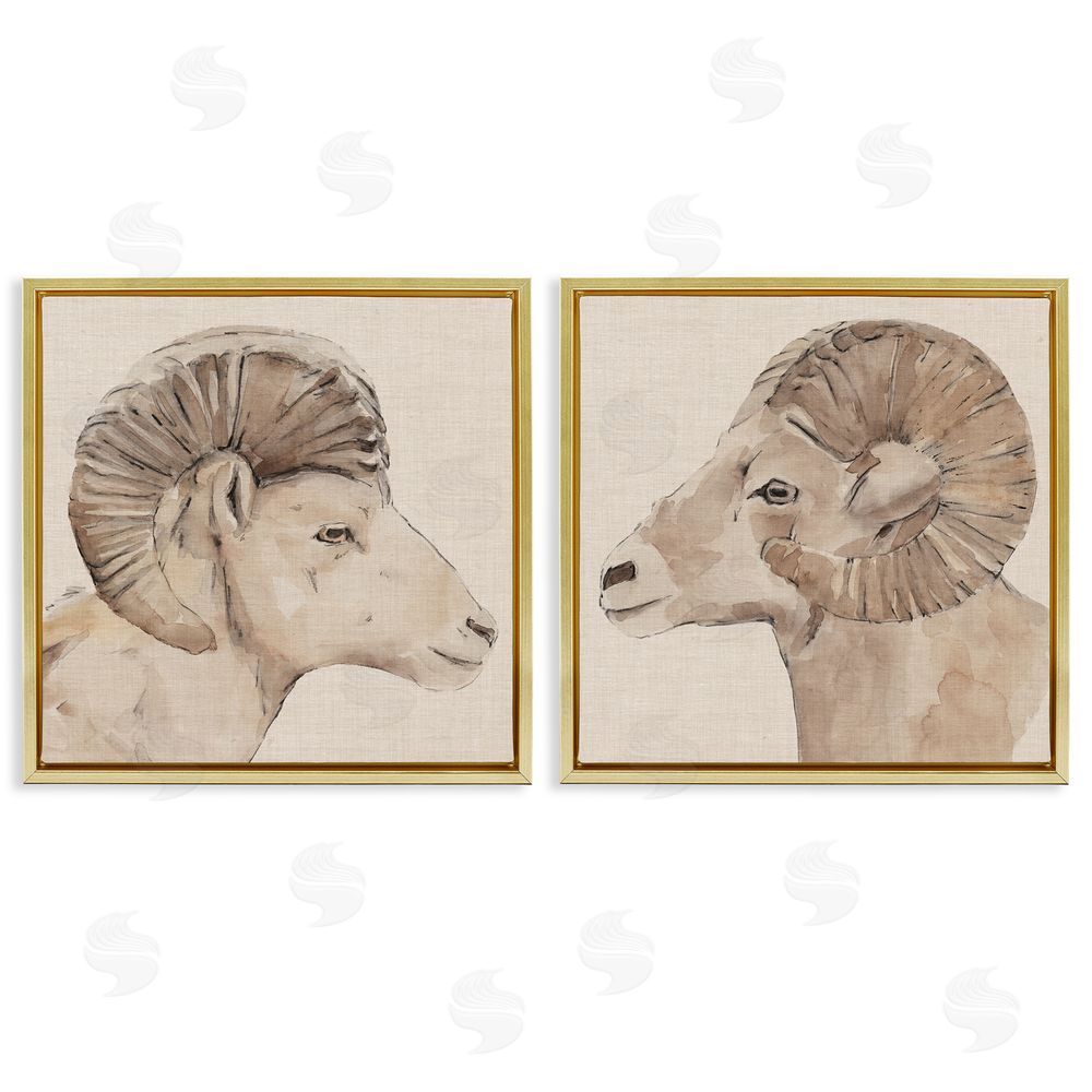 Annie Warren Asymmetrical Big Horn Portraits Gold Floating Frame Canvas Wall Art Print