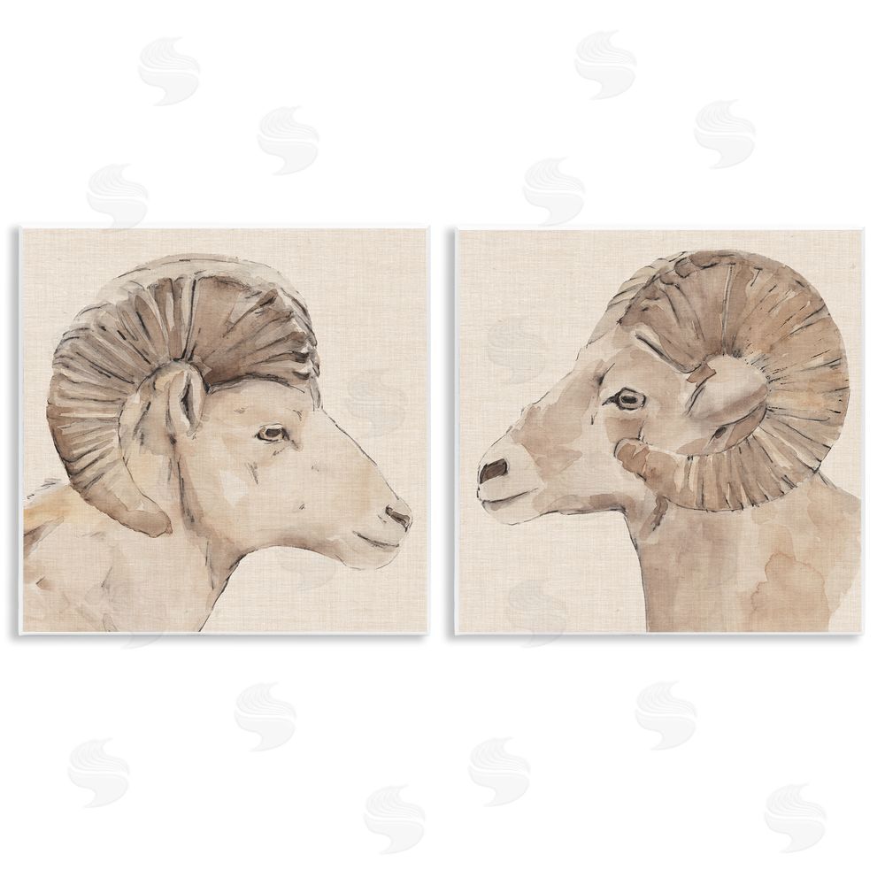 Annie Warren Asymmetrical Big Horn Portraits Wooden Wall Plaque Art Print