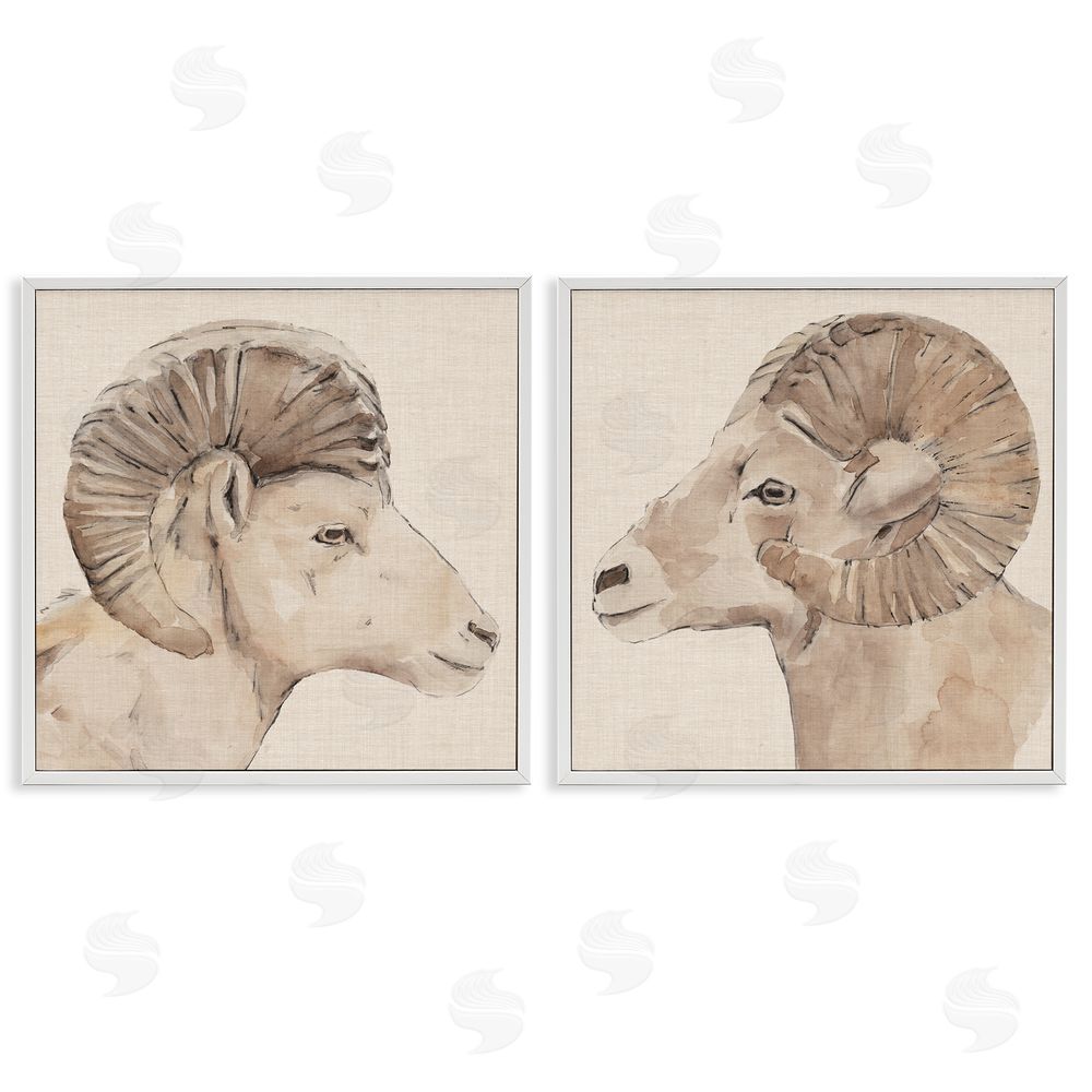 Annie Warren Asymmetrical Big Horn Portraits White Framed Giclee Wall Art Print