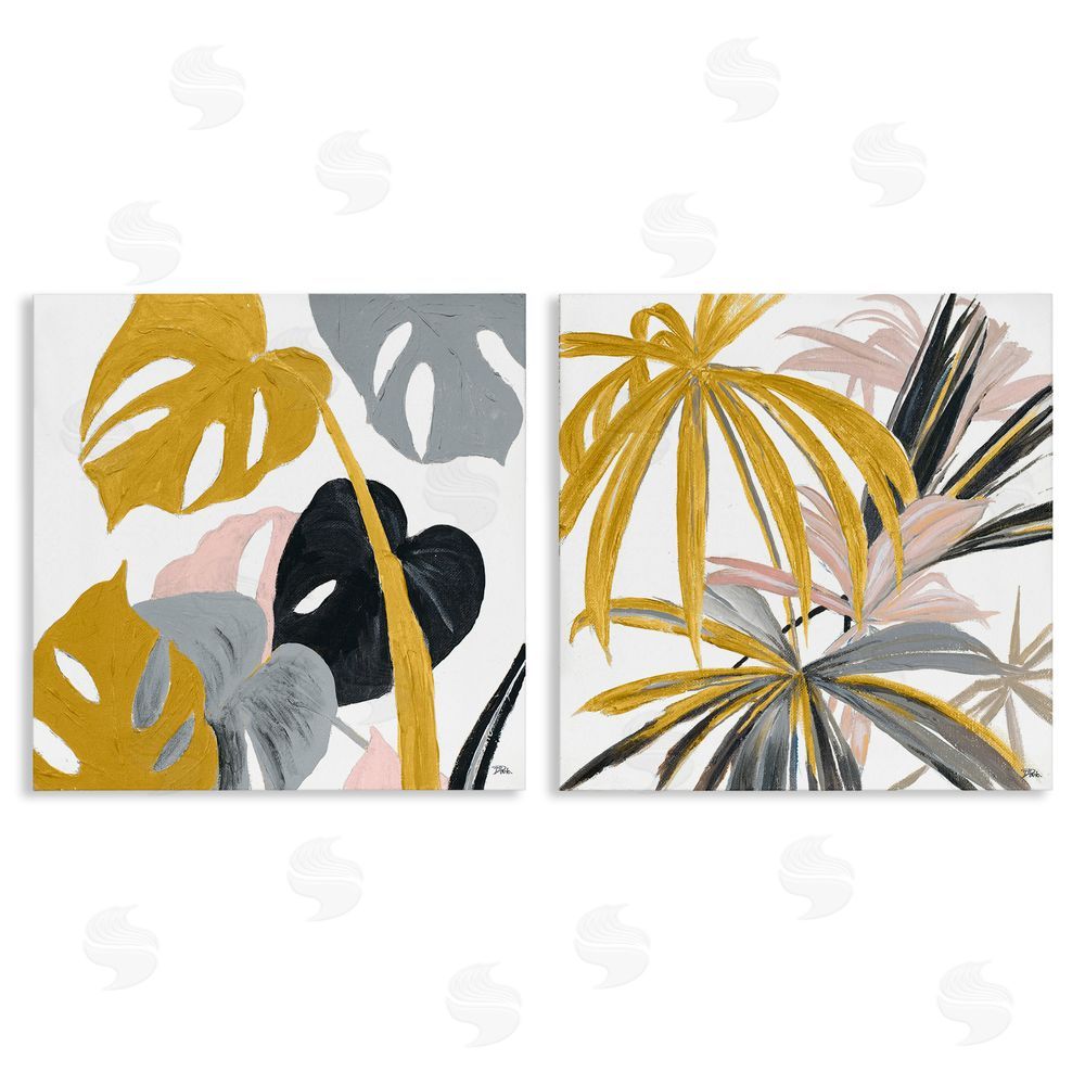Patricia Pinto Clusters of Palm Leaves Yellow Pink Grey Canvas Wall Art Print