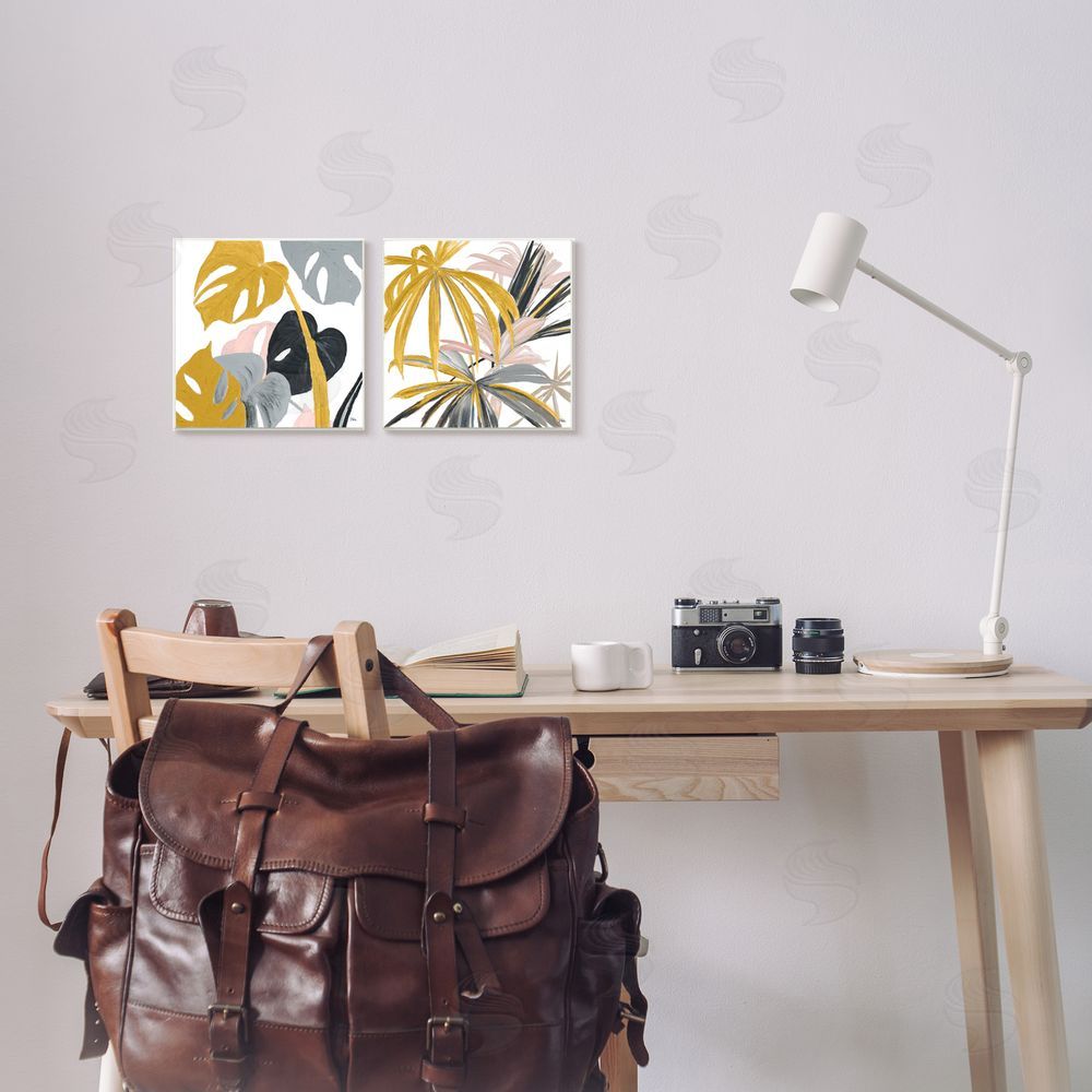 Patricia Pinto Clusters of Palm Leaves Yellow Pink Grey Canvas Wall Art Print in Room