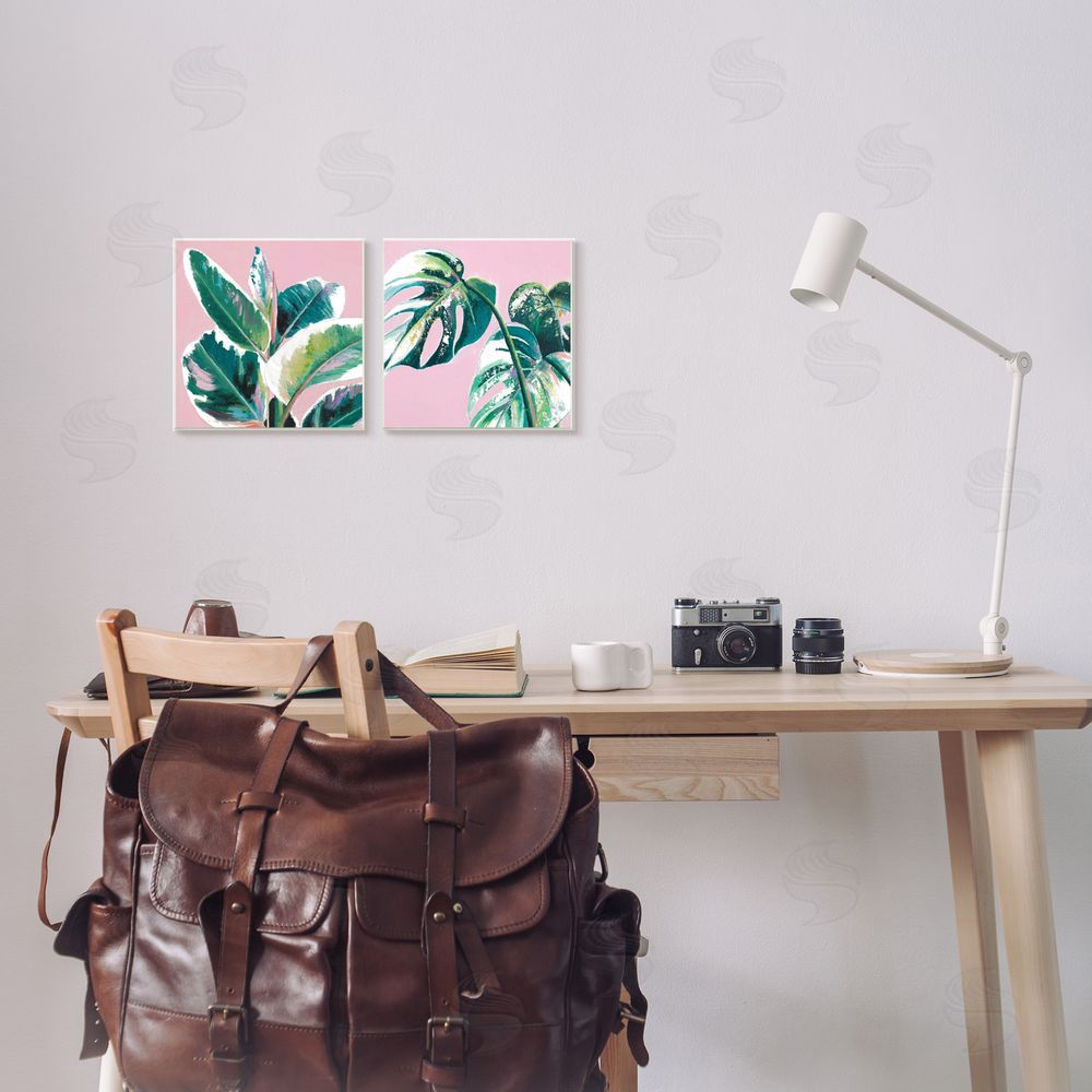 Patricia Pinto Tropical Plant Leaves Pink Geometric Pop Canvas Wall Art Print in Room