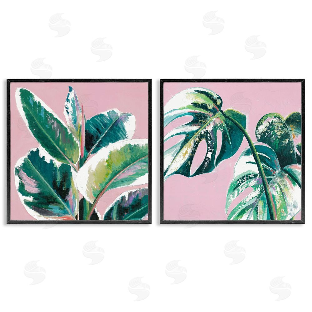 Patricia Pinto Tropical Plant Leaves Pink Geometric Pop Black Framed Giclee Wall Art Print